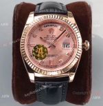 Premium Quality Rolex Day-Date Salmon Dial 36mm Watch Leather Strap